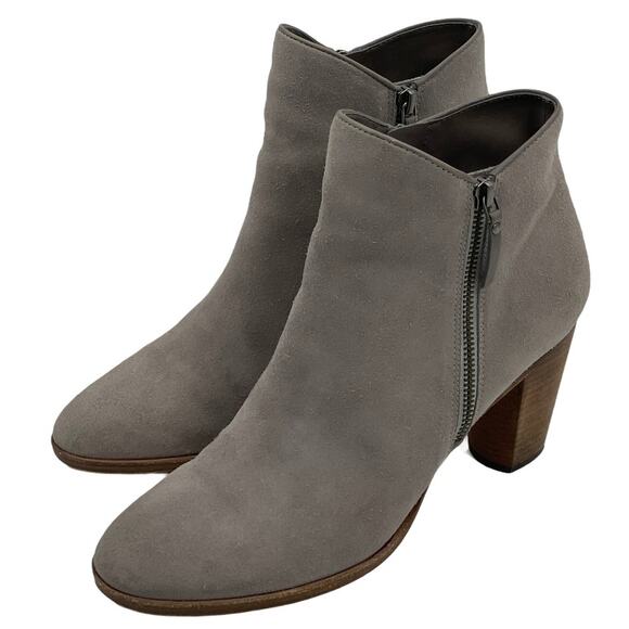 COLE HAAN Hayes Ankle Boots SZ 10.5 Taupe Suede Side Zip Stacked Heel Booties - Picture 2 of 9